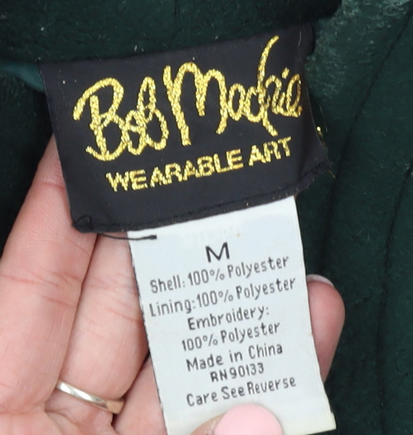Bob Mackie Women Green Embroidered Floral Fleece Jacket M
