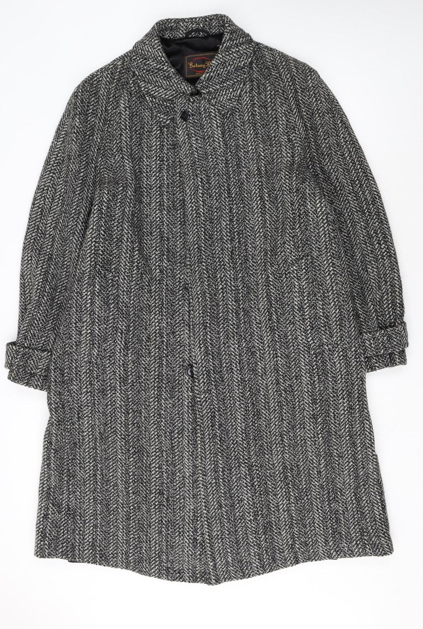Botany 500 Women's Grey Herringbone Wool Long Overcoat Size 16