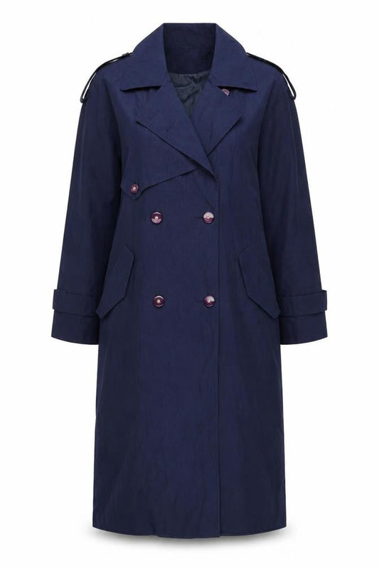 Sequence Women's Blue Polyester Trench Coat Size 10 Long Lined Classic