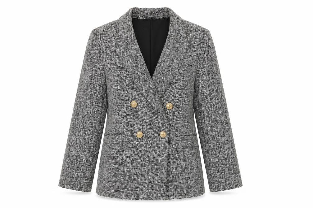 H&M Women Grey Double-Breasted Blazer Gold Buttons Size S
