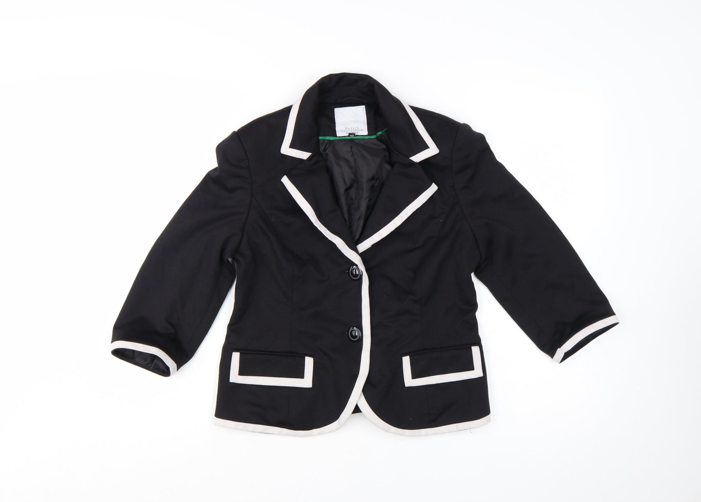 Debenhams Petite Collection Black Blazer Women Size 12 Short Notch Lapel Jacket