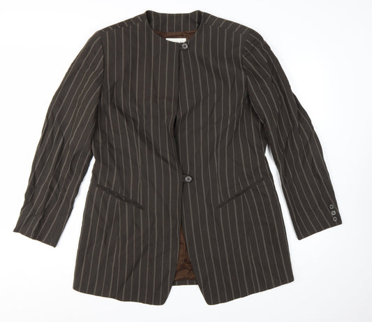 Emanuel Ungaro Brown Pinstripe Long Blazer Jacket Women's Size 14
