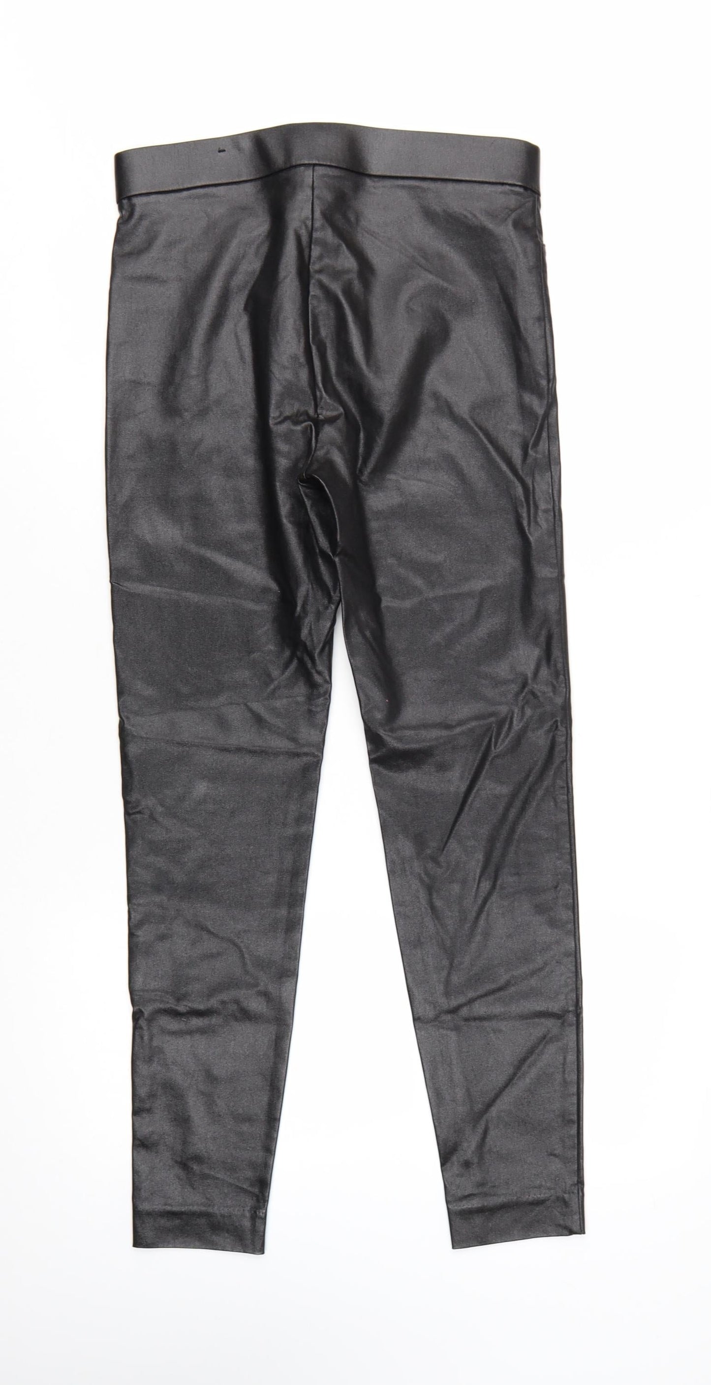 Zara Women Black Coated Skinny Leggings M Stretch Stylish Trousers