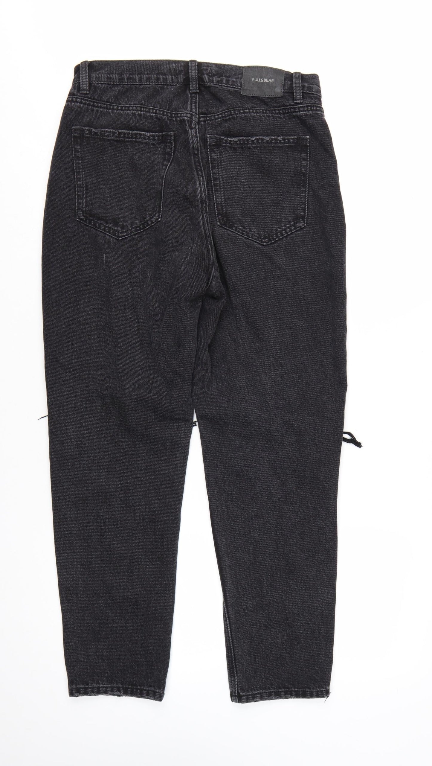 Pull&Bear Womens Black Distressed High Rise Mom Jeans Size 12