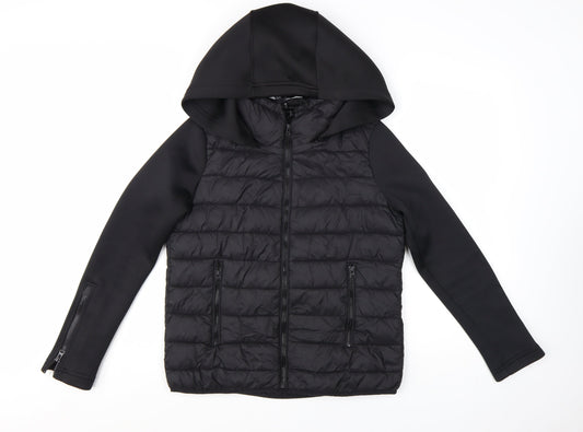 Zara Women's Black Puffer Jacket Hooded Size 8 Quilted Softshell