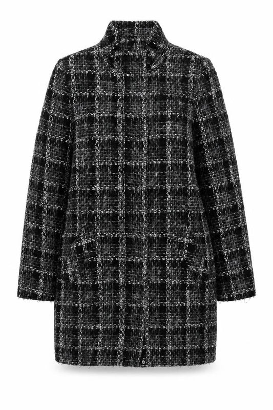 Linea Women's Black Check Wool Blend Mid-Length Coat Size 10