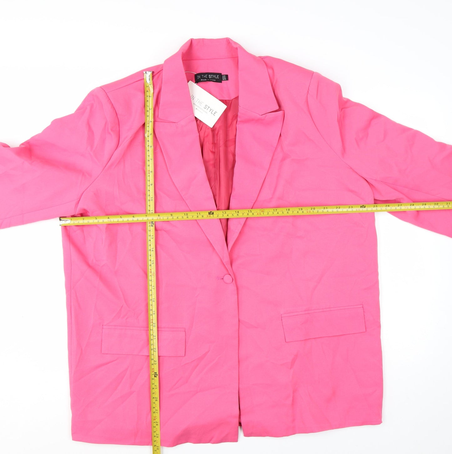 In The Style Women Pink One-Button Blazer UK 16 Polyester