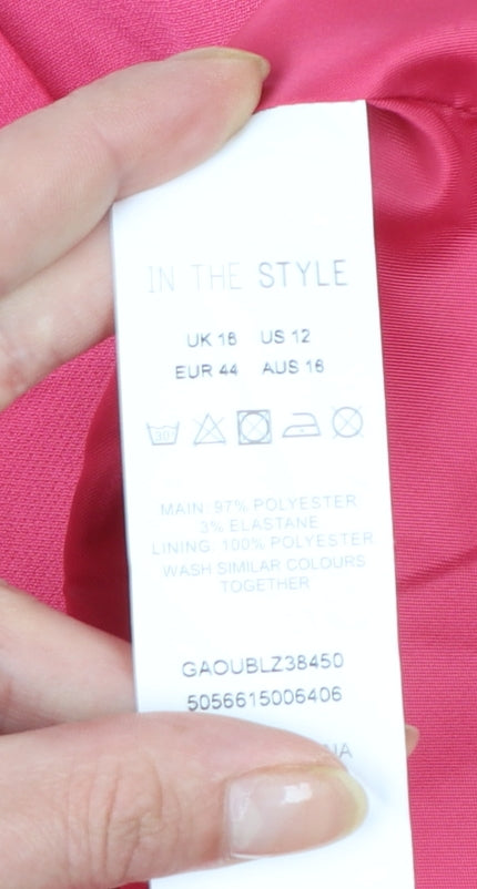 In The Style Women Pink One-Button Blazer UK 16 Polyester