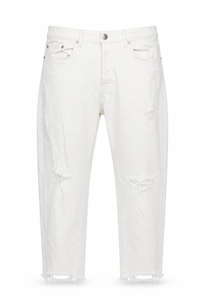 Front view of Zara Woman White Distressed Boyfriend Jeans, size 14