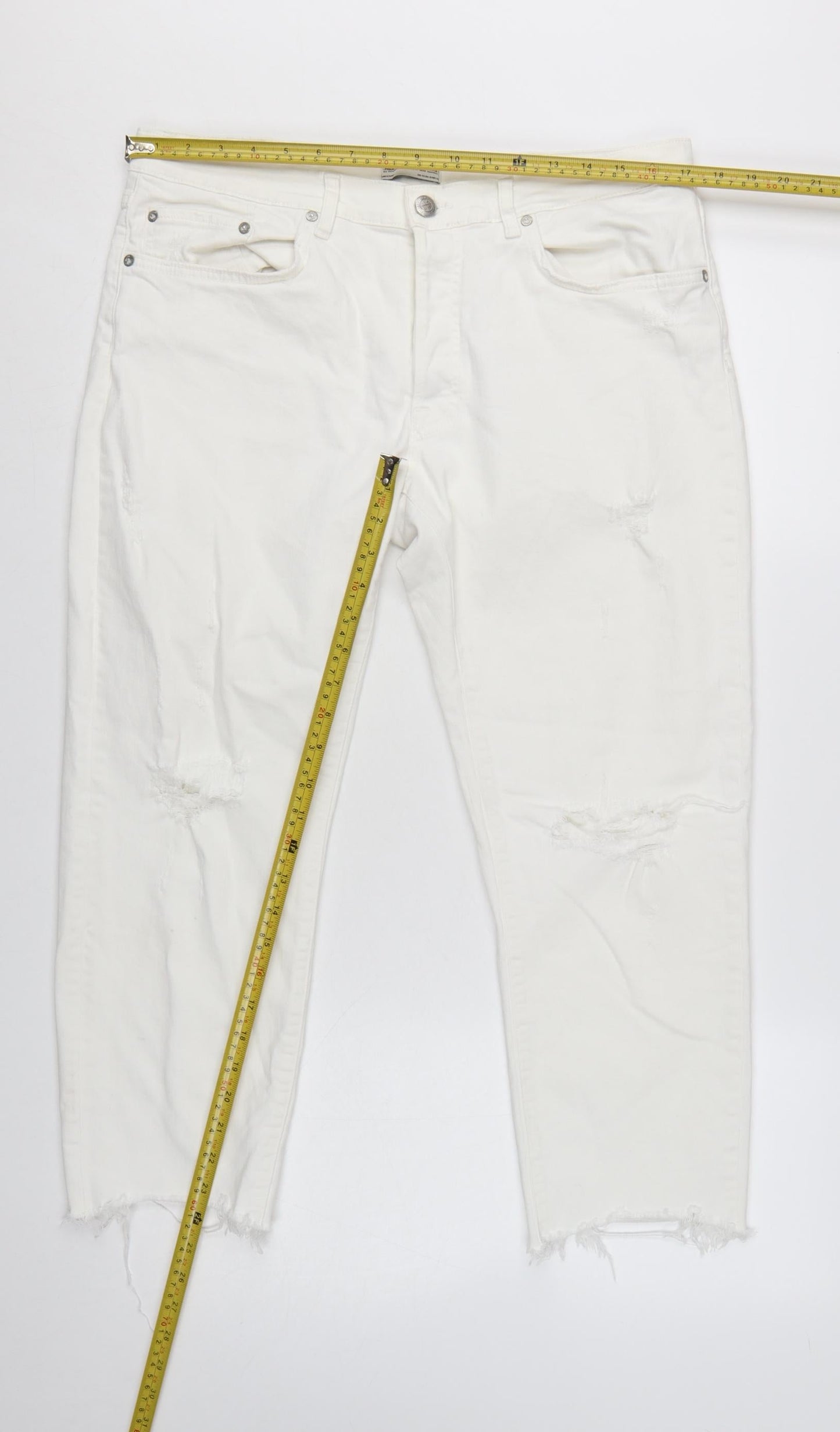 Zara Woman White Distressed Boyfriend Jeans Size 14