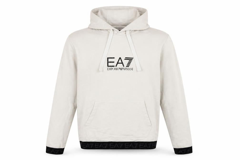 Emporio Armani EA7 Men's White Pullover Hoodie Medium Logo Designer Sweatshirt