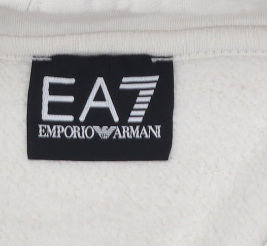 Emporio Armani EA7 Men's White Pullover Hoodie Medium Logo Designer Sweatshirt
