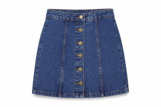 Denim Co. Women Blue Denim Short A-Line Button Skirt Size 6