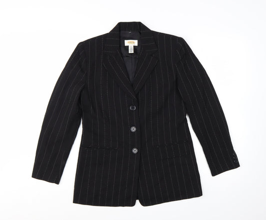Talbots Petites Black Wool Pinstripe Blazer Jacket Size 2