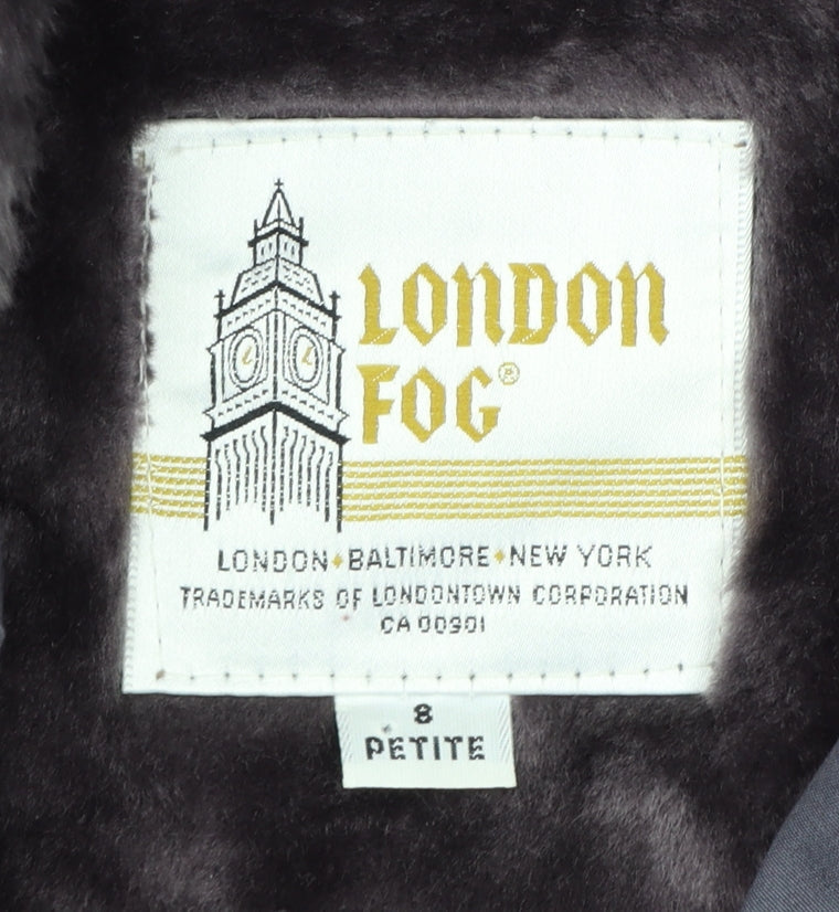 London Fog Women's Grey Petite 8 Long Belted Trench Coat with Faux Fur Collar