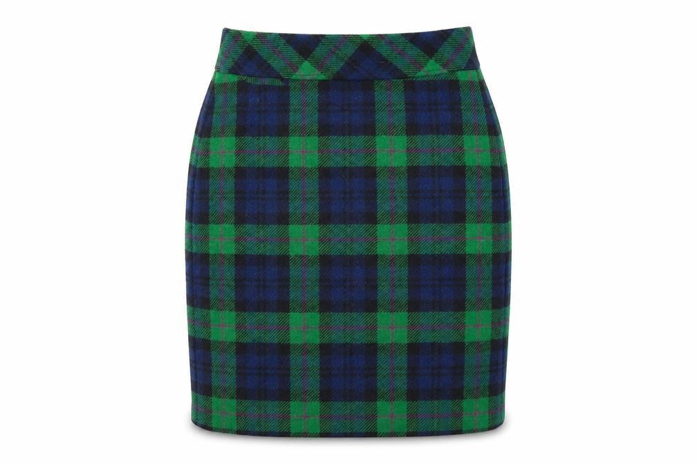 Front view of L.L.Bean Women Green Check Wool Knee Length Pencil Skirt, size 10