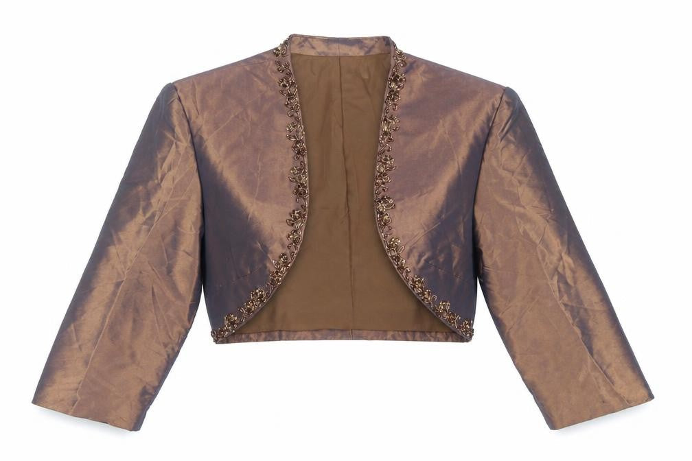 Avanti Designs Women's Brown Beaded Cropped Tuxedo Jacket Size 10