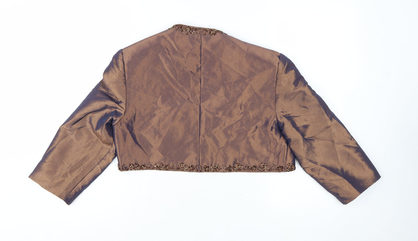Avanti Designs Women's Brown Beaded Cropped Tuxedo Jacket Size 10