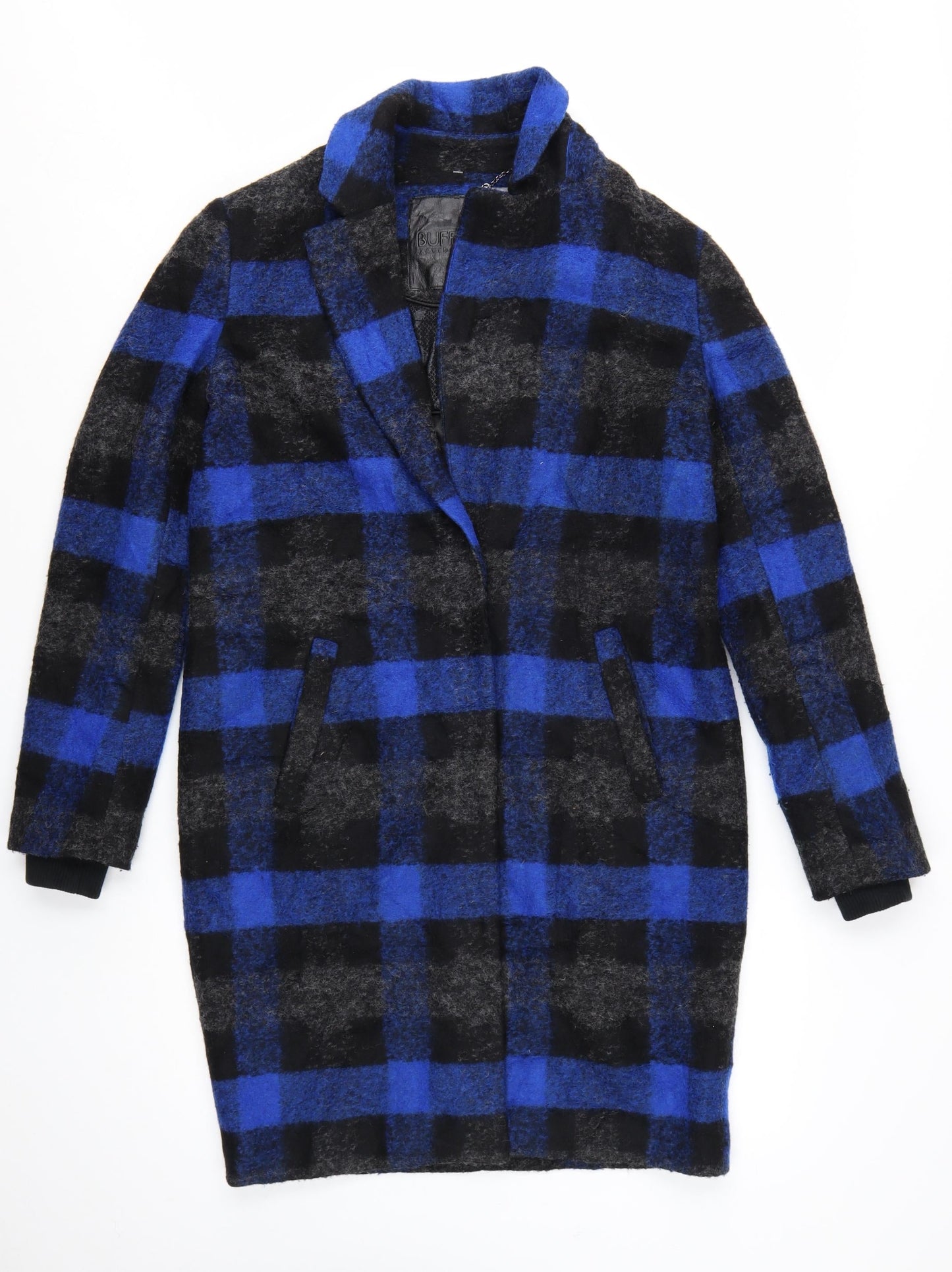 Buffalo David Bitton Women's Blue Check Wool Overcoat XS