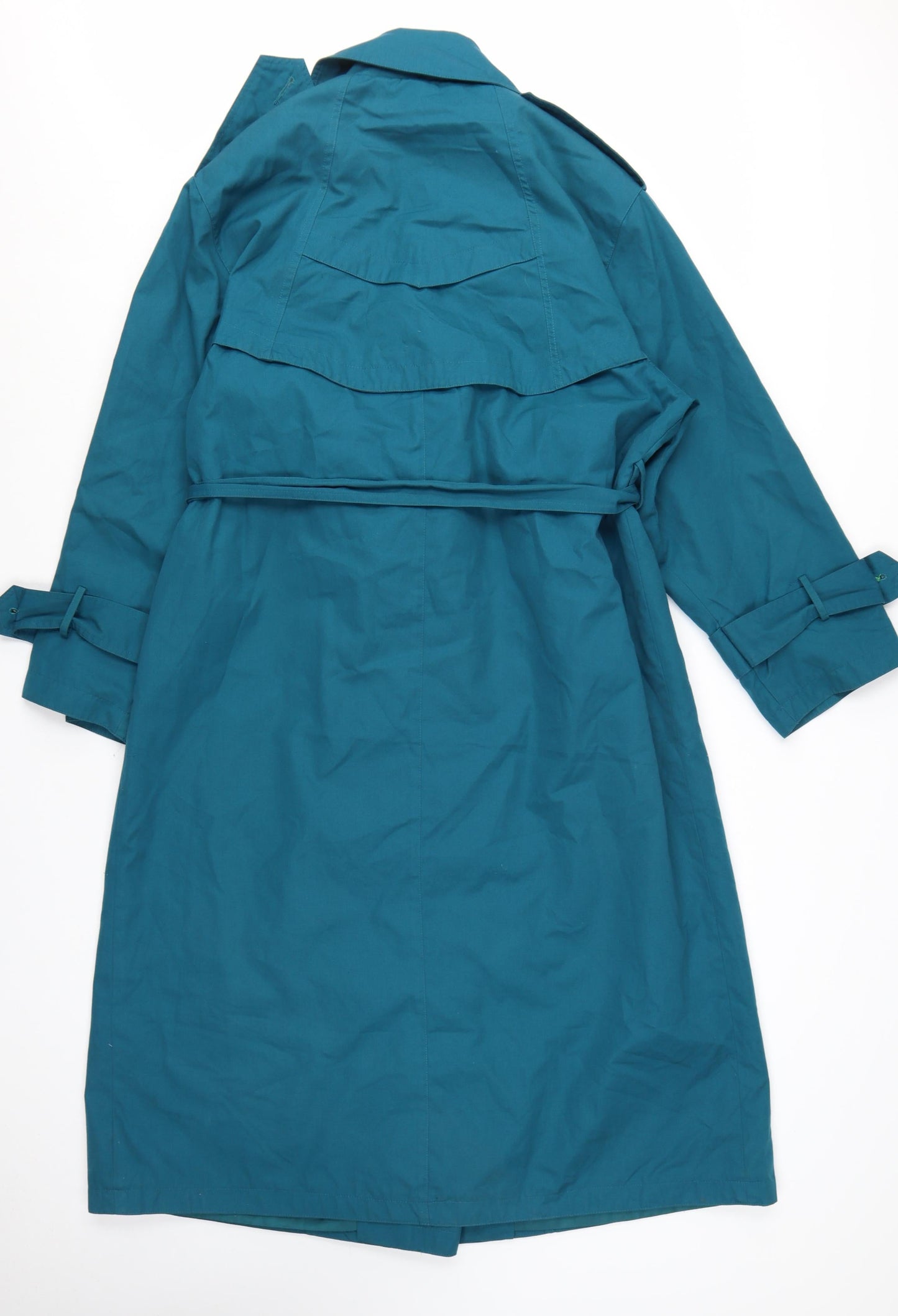 Sequence Women's Blue Trench Coat Size 12 Belted Long Cotton Blend