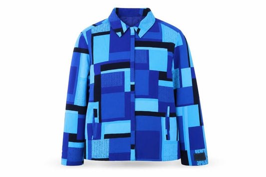 TanJay Women's Blue Geometric Lined Polyester Jacket Size 14