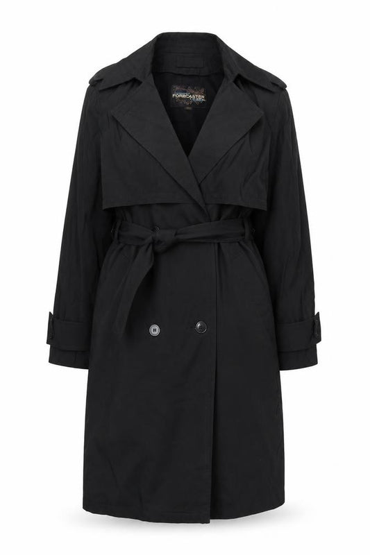 Forecaster of Boston Women's Black Trench Coat Size 12 Classic Long Belted