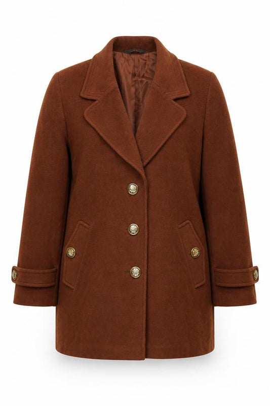 DUCAL Women Brown Wool Overcoat Size 24 Classic Lined Vintage