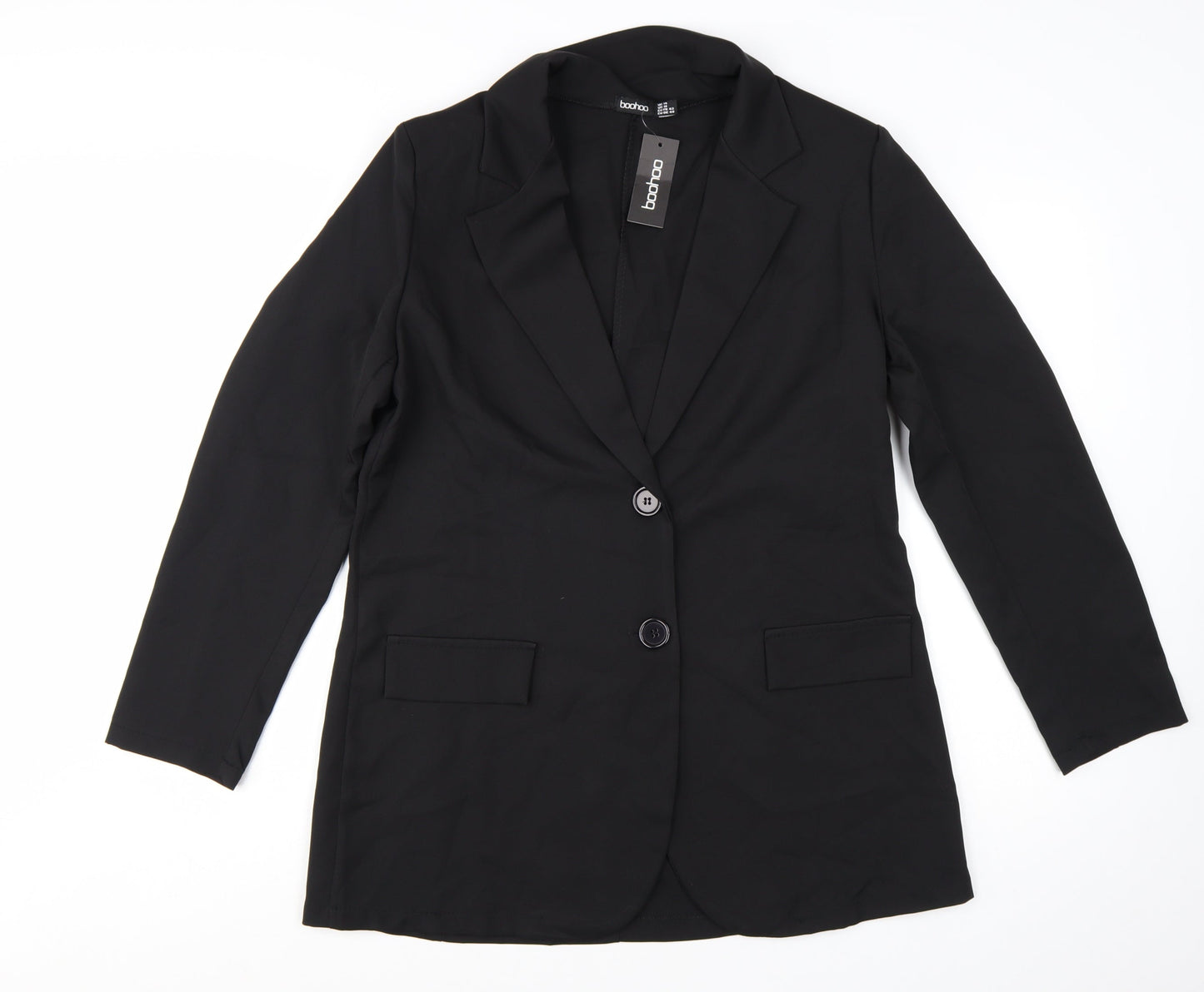 Boohoo Women Black Tailored Two-Button Blazer UK 14