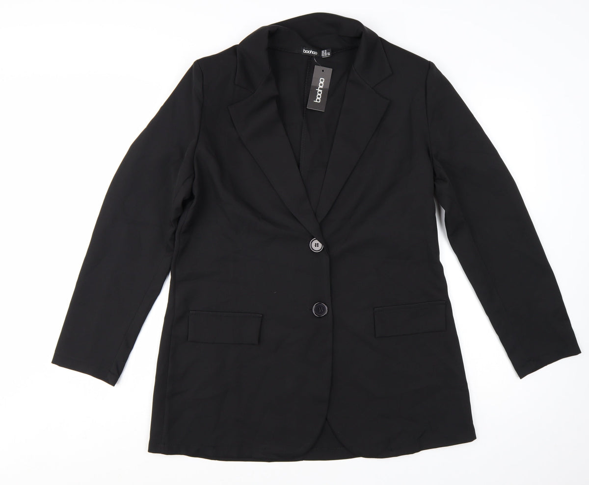 Boohoo Women Black Tailored Two-Button Blazer UK 14