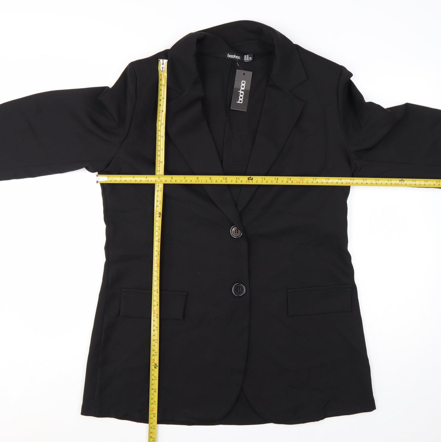 Boohoo Women Black Tailored Two-Button Blazer UK 14