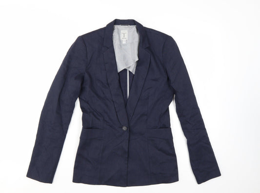 Tristan Women Navy Linen Blend Single-Breasted Blazer Size S