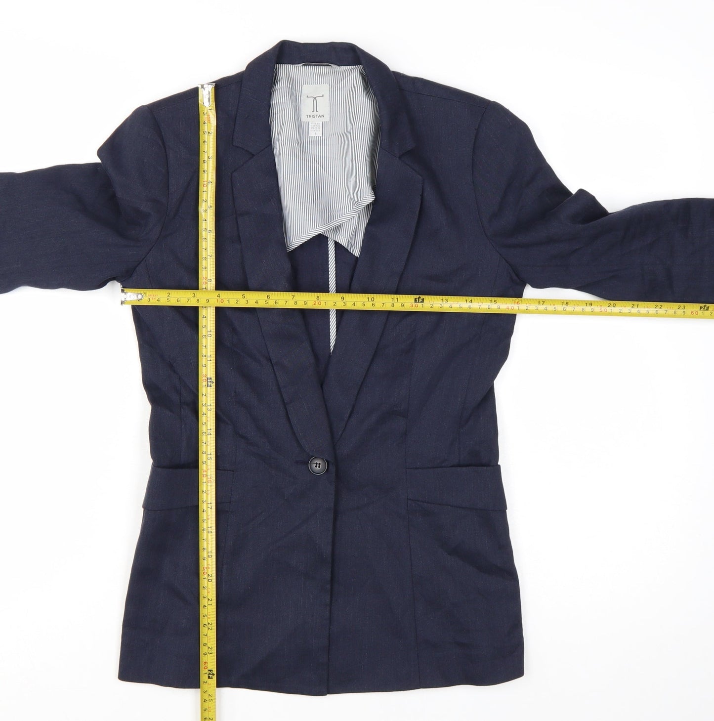 Tristan Women Navy Linen Blend Single-Breasted Blazer Size S