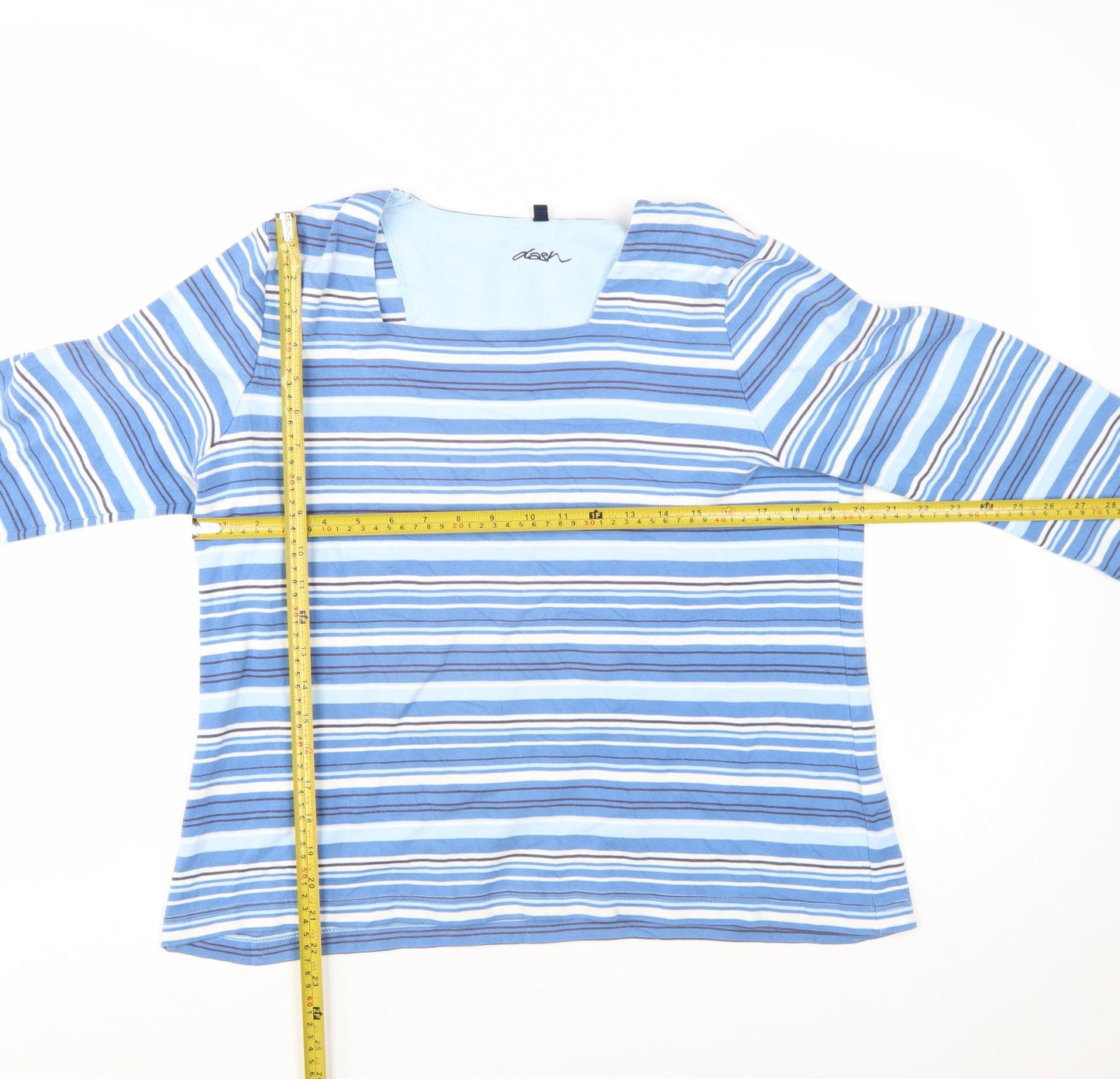 Dash Women’s Blue Striped 3/4 Sleeve Cotton Stretch T-Shirt Size 20