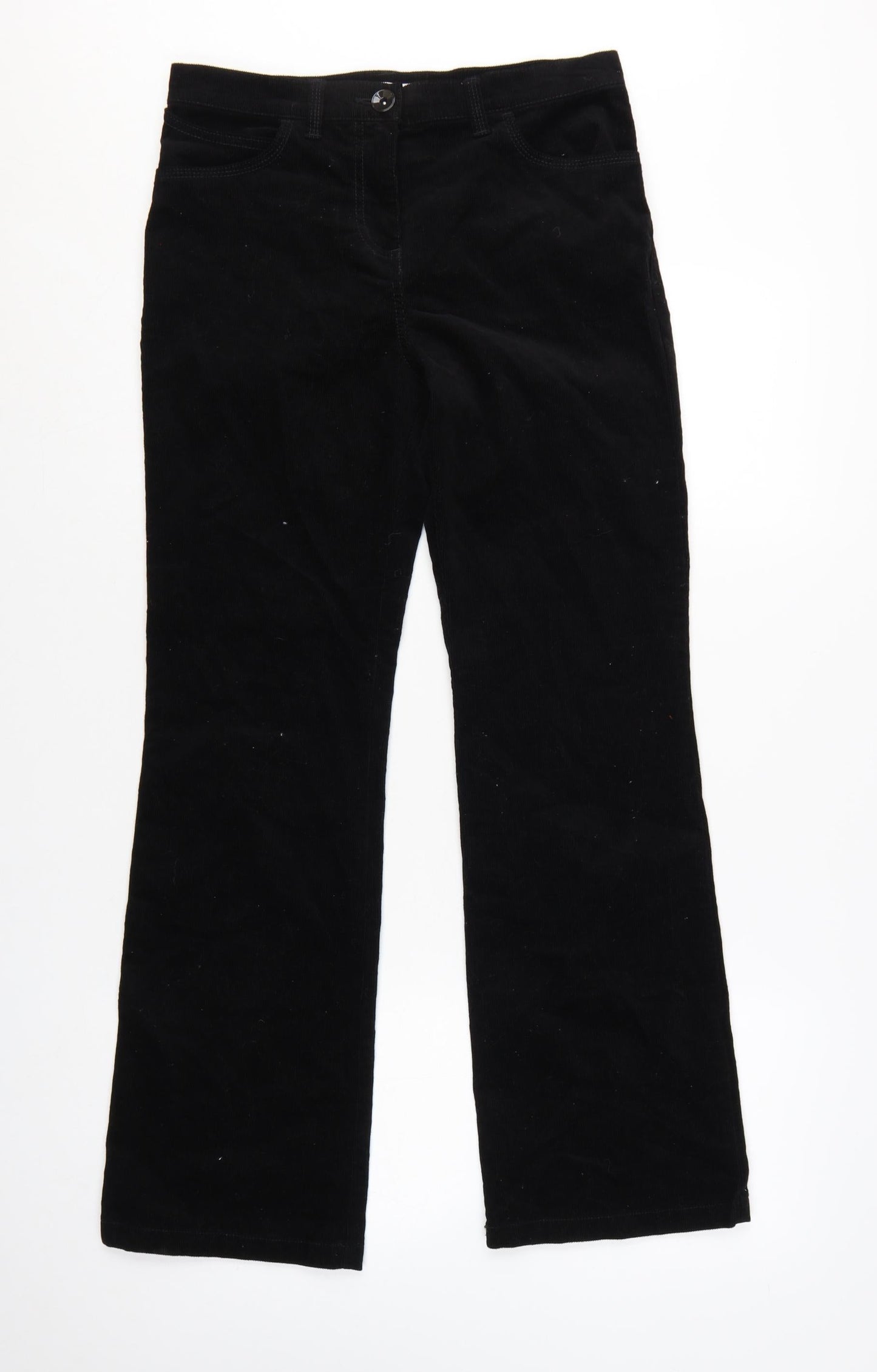Marks and Spencer Womens Black Corduroy Trousers UK 8 Medium Straight Leg