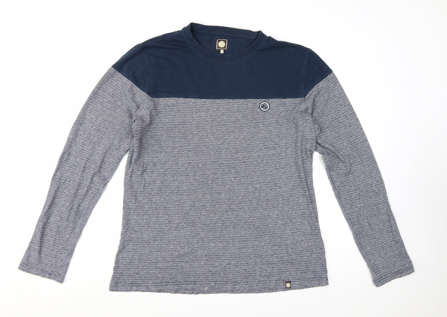 Pretty Green Men's Blue Striped Long Sleeve T-Shirt Size L