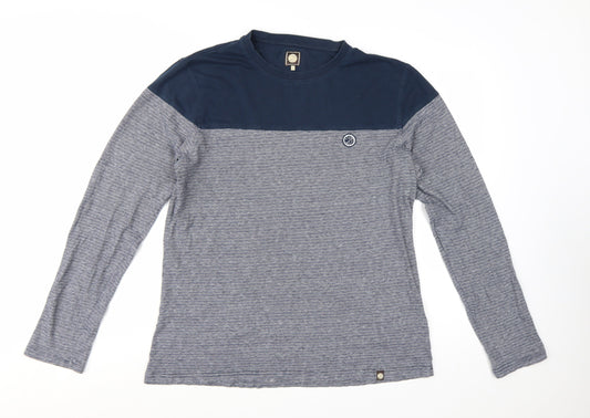 Pretty Green Men's Blue Striped Long Sleeve T-Shirt Size L