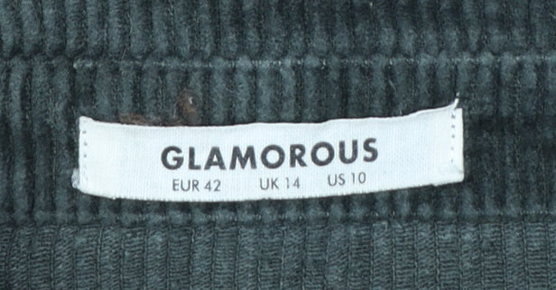 Glamorous Women's Black Corduroy Button-Up Shirt UK 14