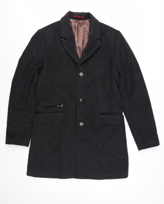 Ted Baker Men's Black Wool Cashmere Blend Mid-Length Overcoat Size M