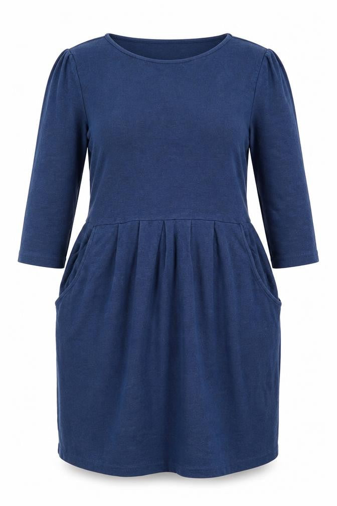 Front view of Jaeger Women Blue, size 12, Fit & Flare Knit Dress