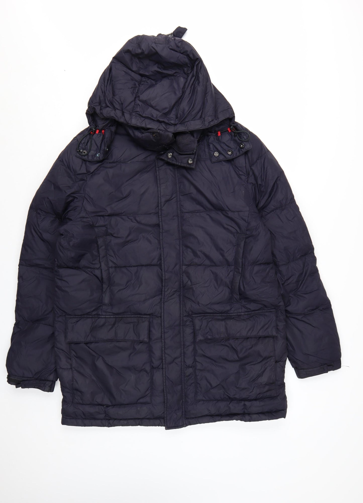 Lands' End Men's Blue Hooded Down Puffer Coat M 38in Winter Jacket