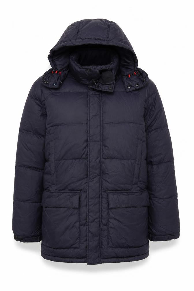 Lands' End Men's Blue Hooded Down Puffer Coat M 38in Winter Jacket