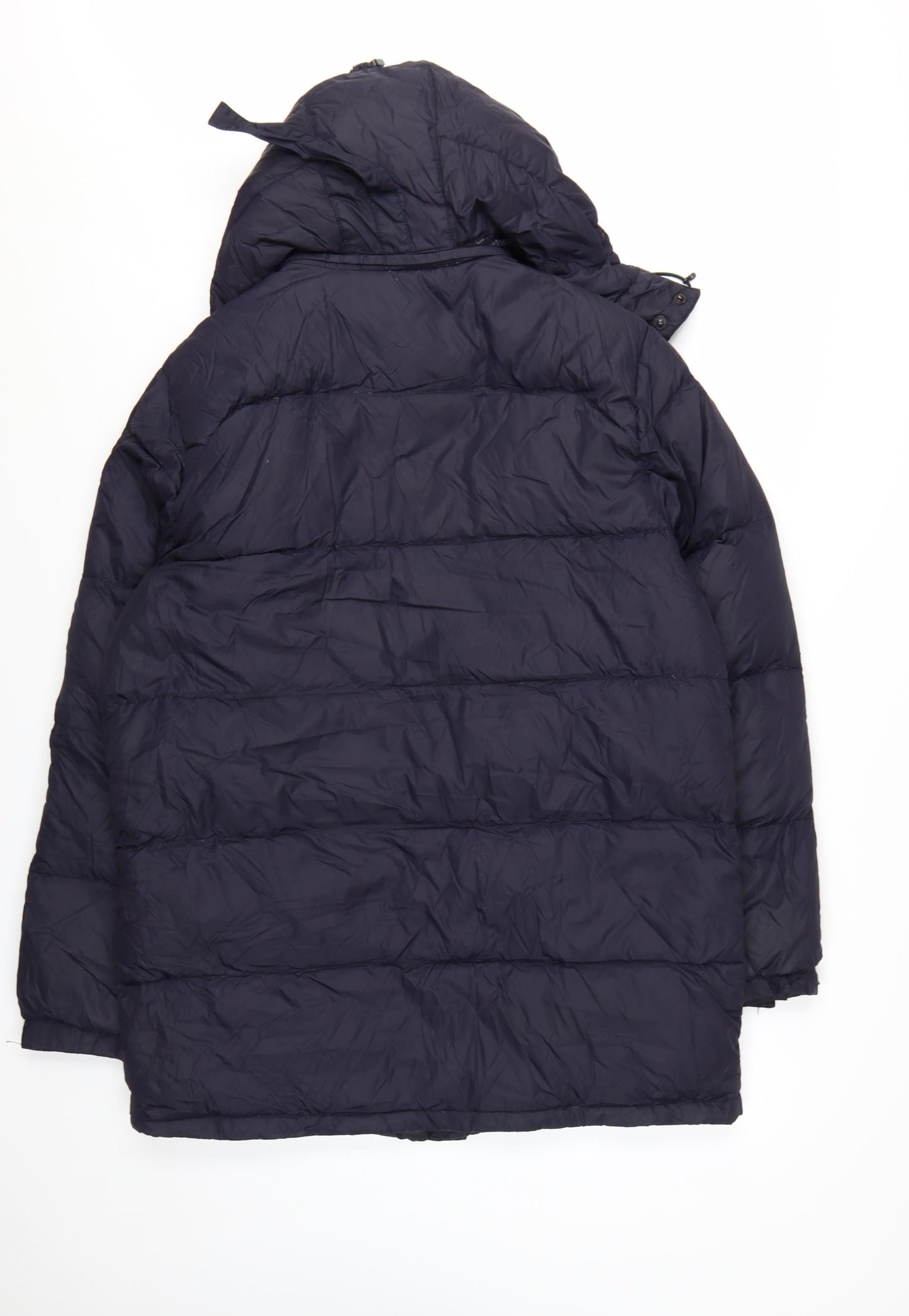 Lands' End Men's Blue Hooded Down Puffer Coat M 38in Winter Jacket