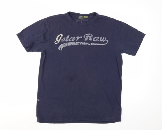 G-Star RAW Men's Navy Blue Graphic Print Crew Neck T-Shirt Size L