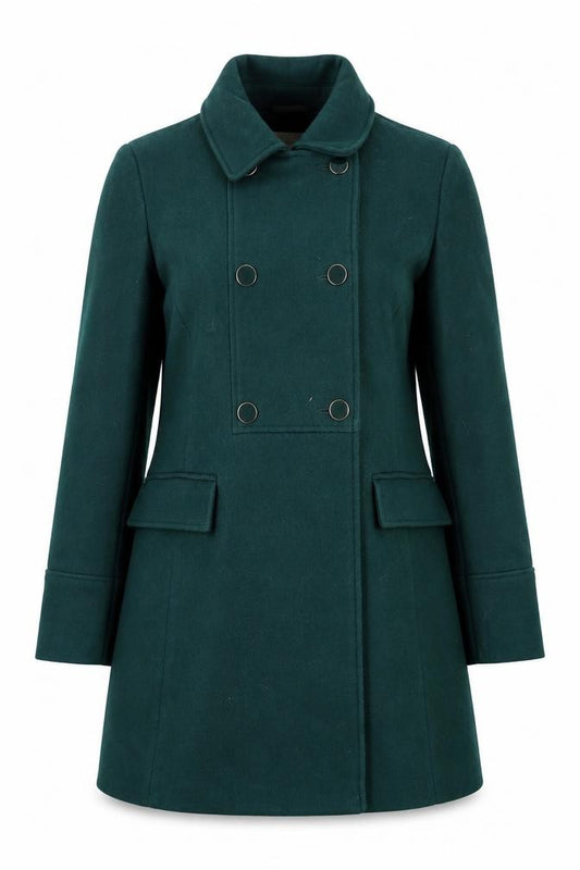 Love & Roses Women's Green Wool Blend Double-Breasted Pea Coat UK 12