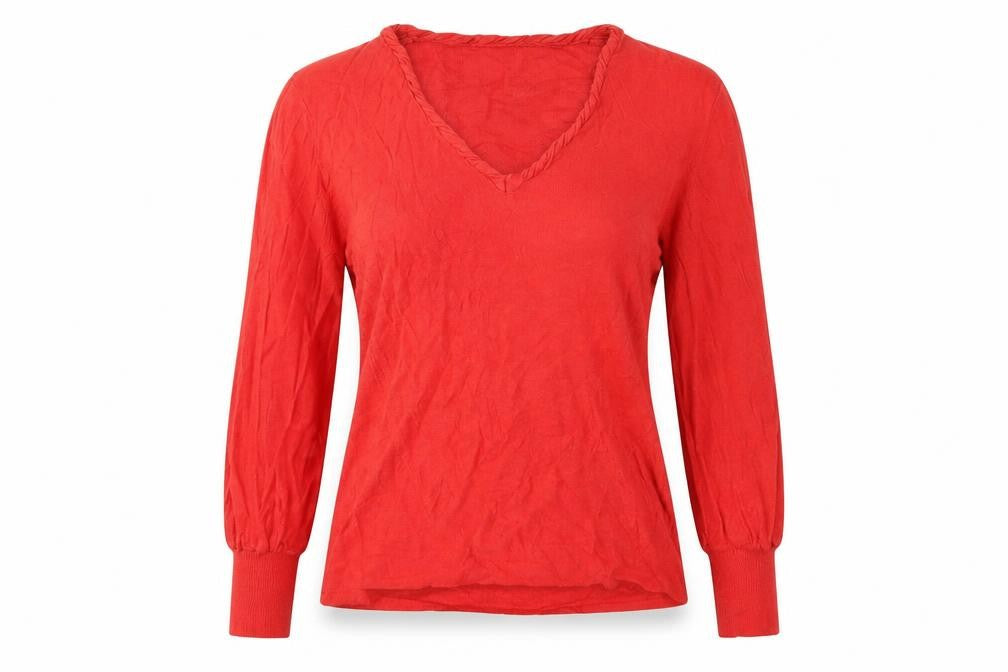 Topshop Women's Red V-Neck Long Sleeve Cotton Jumper Size 12
