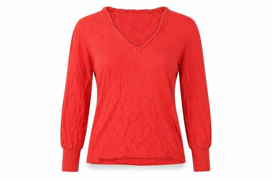 Topshop Women's Red V-Neck Long Sleeve Cotton Jumper Size 12