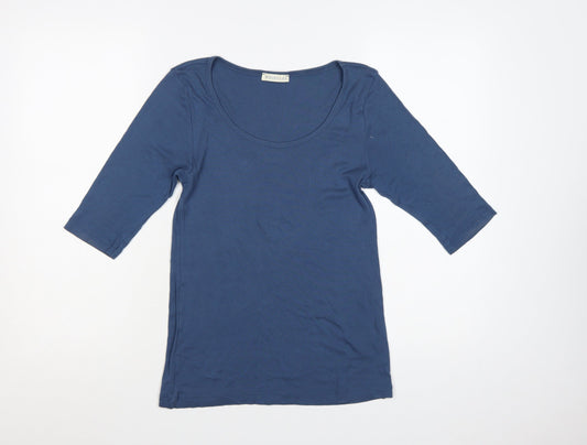 Whistles Women Blue 3/4 Sleeve Scoop Neck Cotton T-Shirt Size M