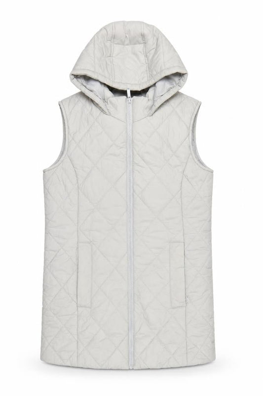 Cotton Traders Women's Grey Quilted Hooded Sleeveless Gilet Size 12