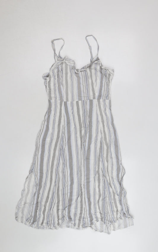 New Look Women’s Grey Striped Viscose Slip Dress Size 8
