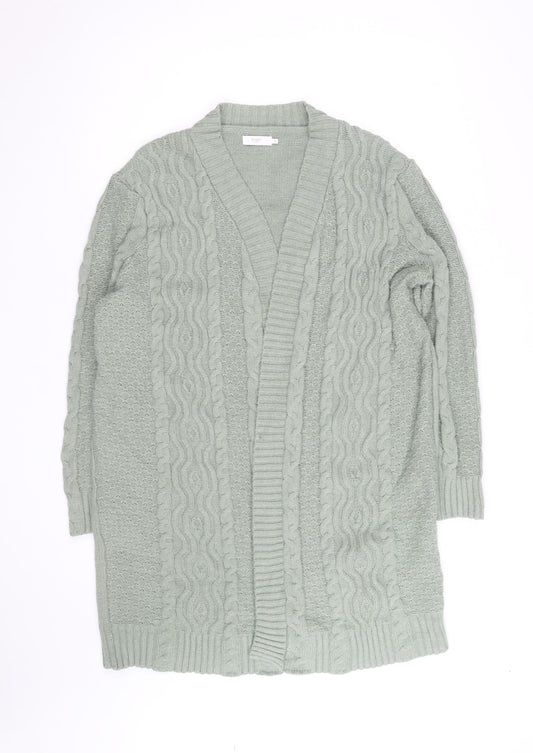 Cotton Traders Women Sage Green Cable-Knit Long Cardigan Size 16